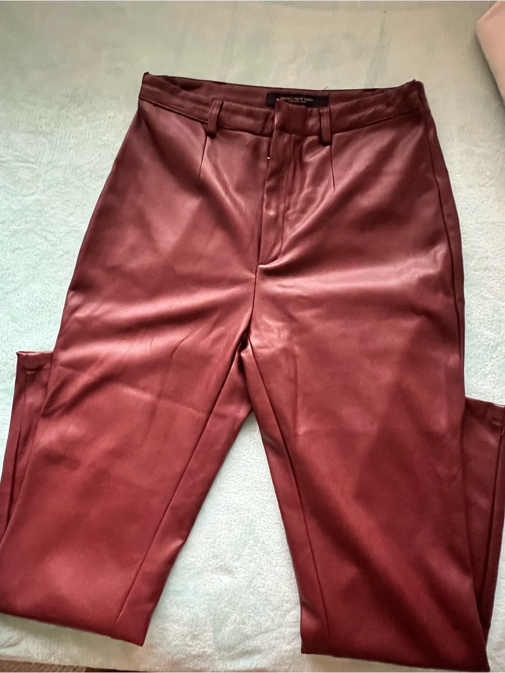 Men's Burgundy Faux Leather Pants - Unknown Brand